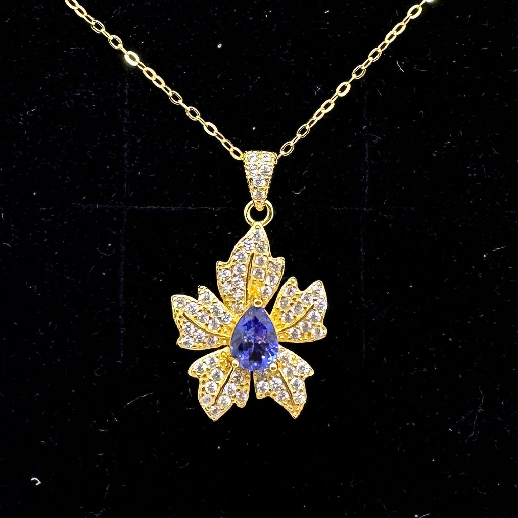 Stunning Deep Blue/Purple Natural Tanzanite Pendant 18k Over Sterling